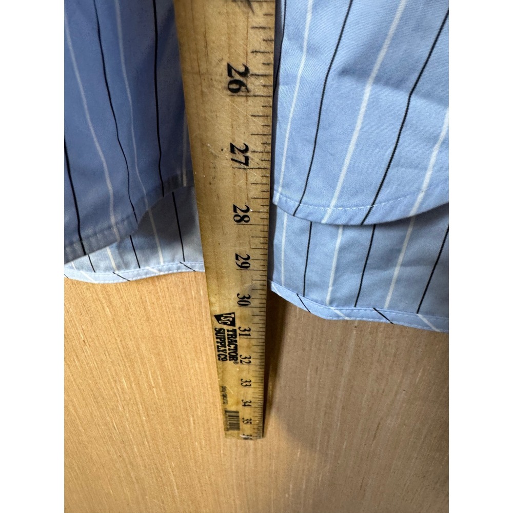 SPANX Womens 1X 1T Striped Cotton Button Down Shirt Blue White Long Sleeve Top - Picture 2 of 6